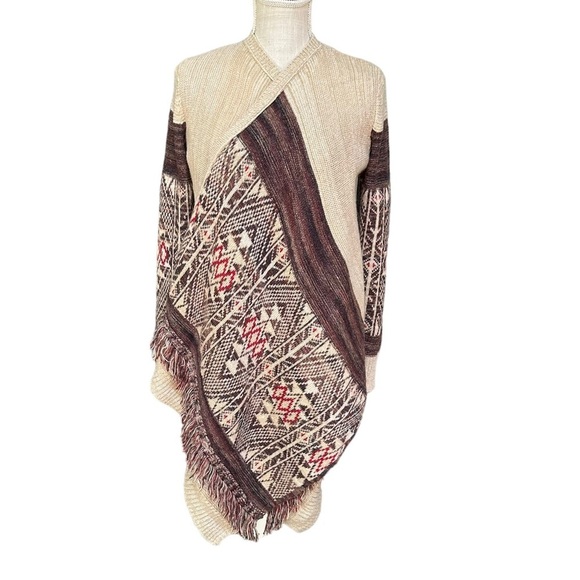 Knox‎ Rose Boho Open Front Southwestern Wrap Fringe Cardigan Sweater Size Large - Picture 1 of 11